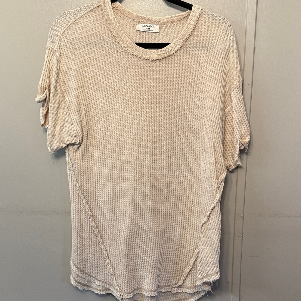 Anama Beige Textured Short Sleeve Top